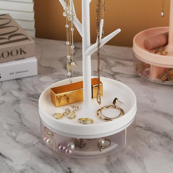 Branch Jewelry Rack Tree Stand with Rotating Base Storage Box for Rings Earrings - Picture 3 of 8